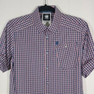 G-Star Raw Correct Shirt Roll Tab Button Up Men's Medium Red Blue Plaid SS